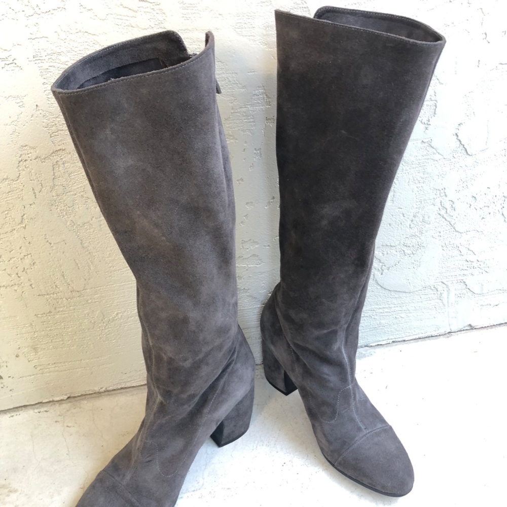 ALBERTO FERMANI GRAY SUEDE BLOCK HEEL KNEE HIGH BOOTS, SIZE 9